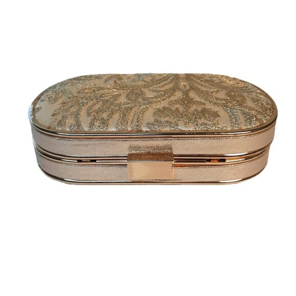 Lulu Townsend Gold Floral Clutch Handbag Party Wedding Date Night Event Festive - Picture 2 of 15